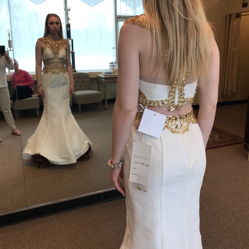 Two Piece White and Gold Prom dress